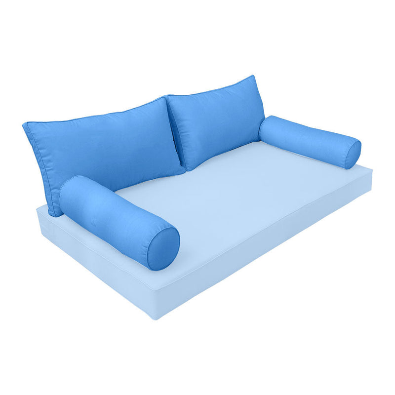 STYLE 2 Pillow & Bolster Cushion for Outdoor Indoor Daybed Porch Swing Bed Queen Size Piped Trim AD102 | COVERS ONLY |