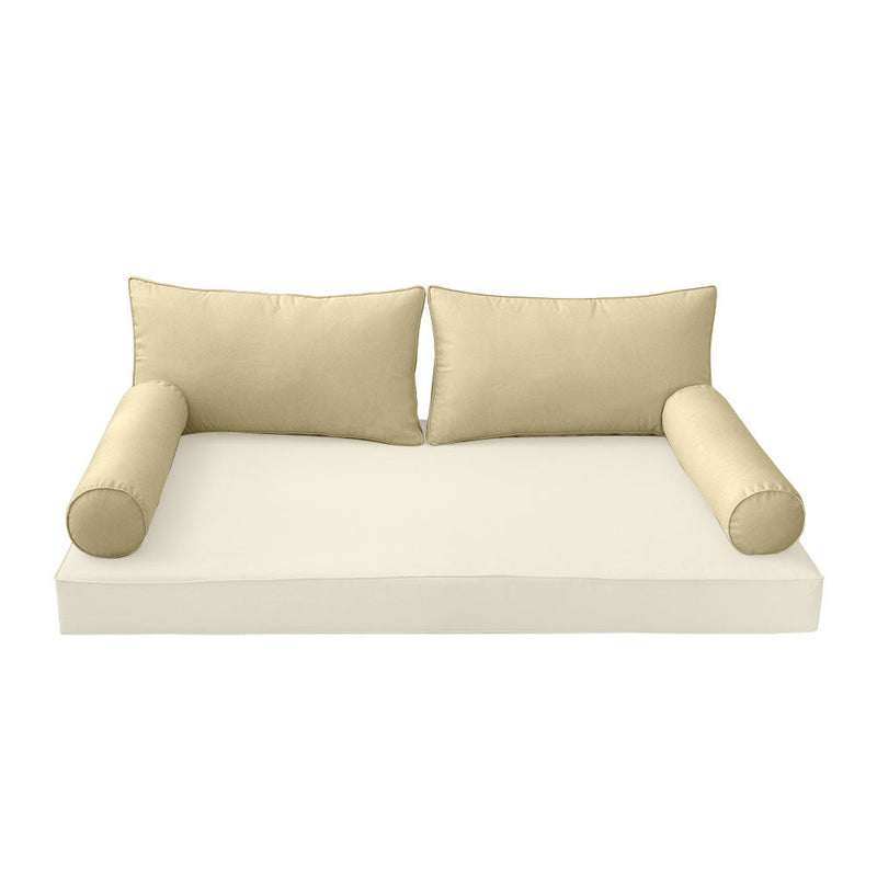 STYLE 2 Pillow & Bolster Cushion for Outdoor Indoor Daybed Porch Swing Bed Queen Size Piped Trim AD103 | COVERS ONLY |