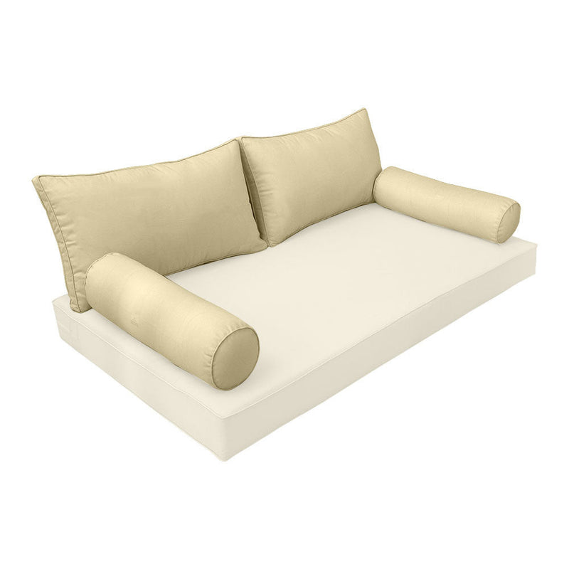 STYLE 2 Pillow & Bolster Cushion for Outdoor Indoor Daybed Porch Swing Bed Queen Size Piped Trim AD103 | COVERS ONLY |