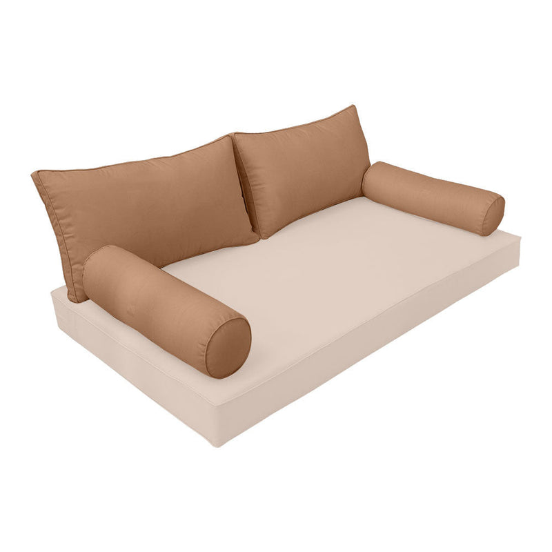 STYLE 2 Pillow & Bolster Cushion for Outdoor Indoor Daybed Porch Swing Bed Queen Size Piped Trim AD104 | COVERS ONLY |
