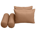 Five-piece pillow and bolster cushion set including seat cushion, two square back pillows, and two bolster pillows for indoor or outdoor seating