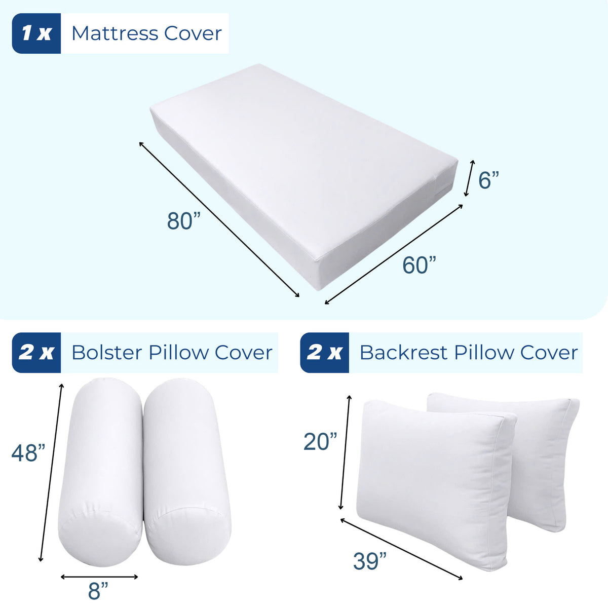 STYLE 2 - Mattress & Pillow Bolster Cushion for Outdoor Indoor Daybed Porch Swing Bed Knife Edge Queen Size AD108 | COVERS ONLY |