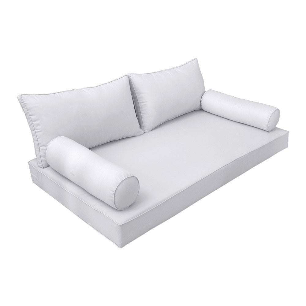 STYLE 2 - Mattress & Pillow Bolster Cushion for Outdoor Indoor Daybed Porch Swing Bed Piped Trim Queen Size AD105 | COVERS ONLY |