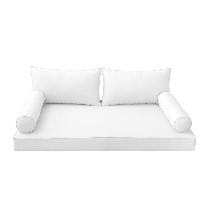 STYLE 2 - Mattress & Pillow Bolster Cushion for Outdoor Indoor Daybed Porch Swing Bed Piped Trim Queen Size AD106 | COVERS ONLY |