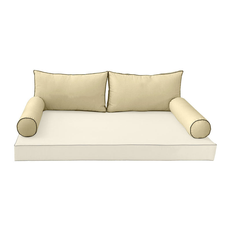 STYLE 2 Pillow & Bolster Cushion for Outdoor Indoor Daybed Porch Swing Bed Twin Size Contrast Trim AD103 | COVERS ONLY |