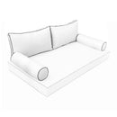 Elegant cushion and bolster set featuring refined craftsmanship and knife-edge detailing, designed for versatile indoor and outdoor comfort.