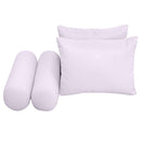 Five-piece pillow and bolster cushion set including seat cushion, two square back pillows, and two bolster pillows for indoor or outdoor seating