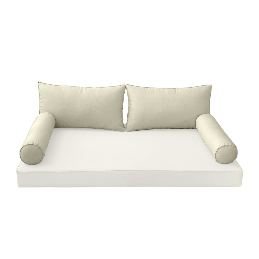 STYLE 2 Pillow & Bolster Cushion for Outdoor Indoor Daybed Porch Swing Bed Twin Size Piped Trim AD005 | COVERS ONLY |