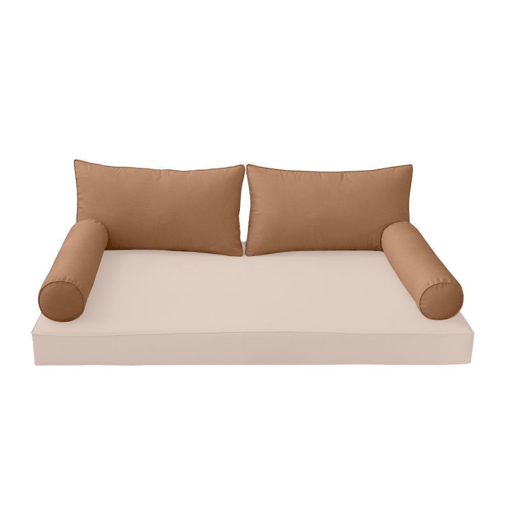 STYLE 2 Pillow & Bolster Cushion for Outdoor Indoor Daybed Porch Swing Bed Twin Size Piped Trim AD104 | COVERS ONLY |
