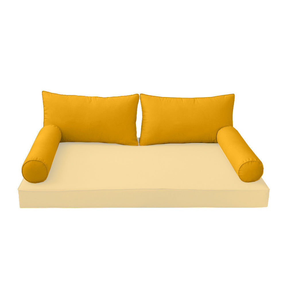 STYLE 2 Pillow & Bolster Cushion for Outdoor Indoor Daybed Porch Swing Bed Twin Size Piped Trim AD108 | COVERS ONLY |