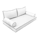 Elegant cushion and bolster set featuring refined craftsmanship and knife-edge detailing, designed for versatile indoor and outdoor comfort.