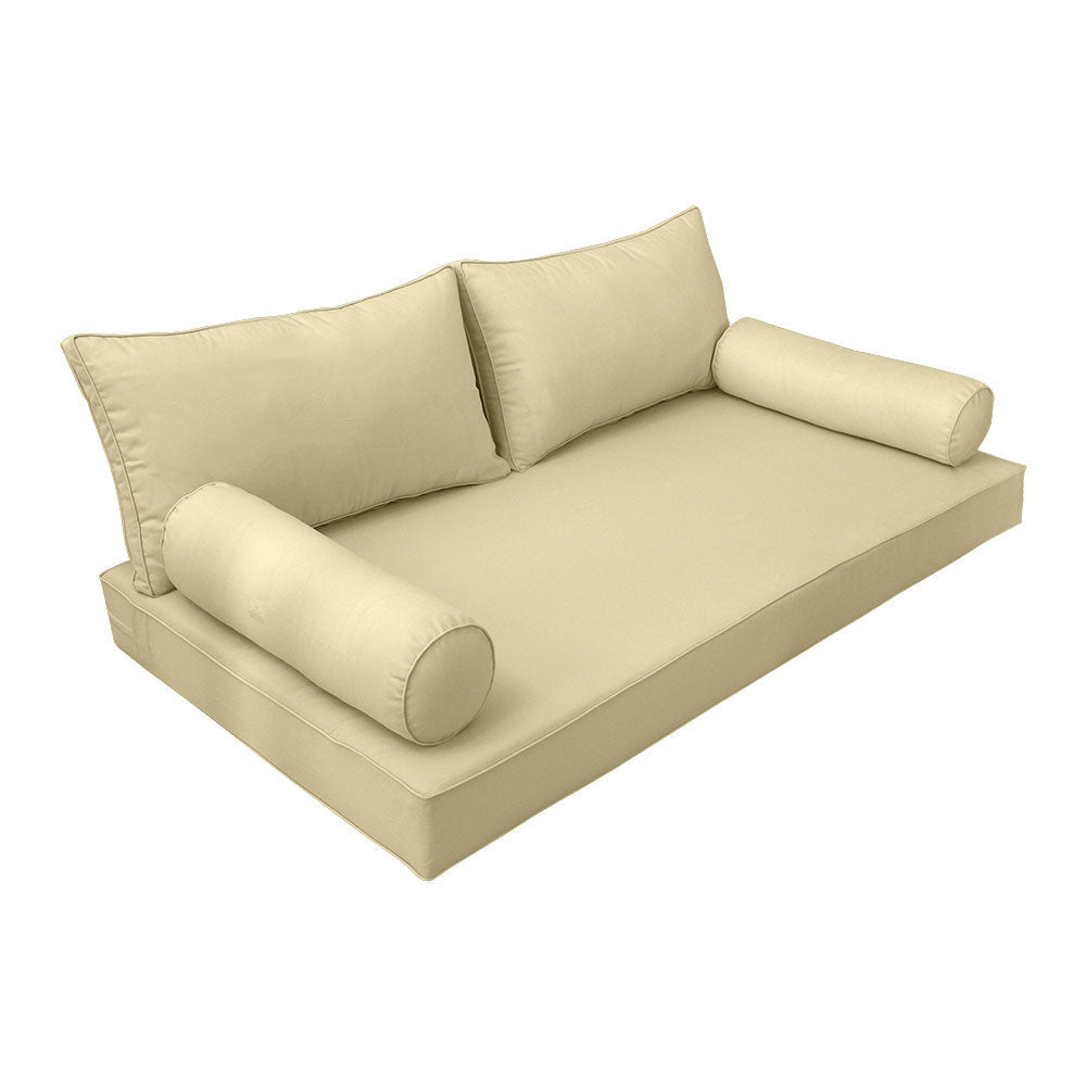 STYLE 2 - Mattress & Pillow Bolster Cushion for Outdoor Indoor Daybed Porch Swing Bed Piped Trim Twin Size AD103 | COVERS ONLY |