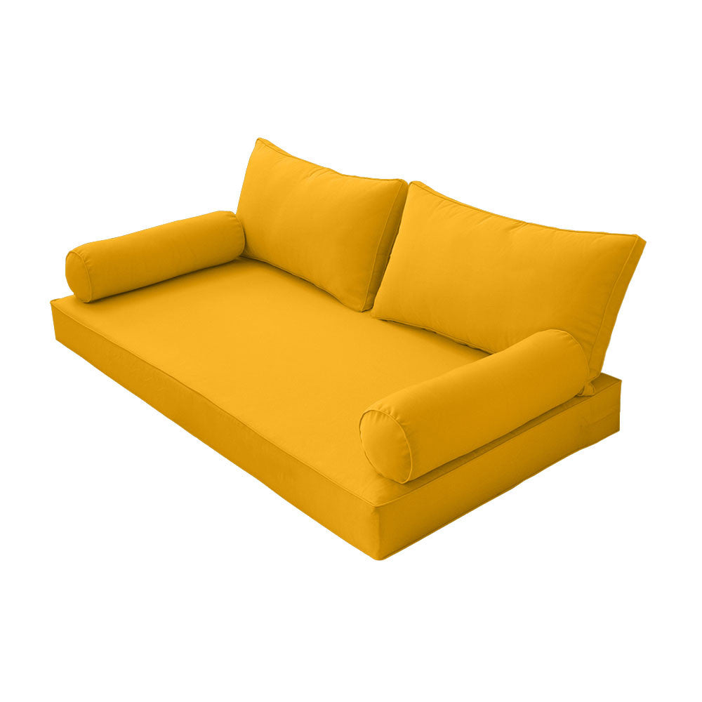 STYLE 2 - Mattress & Pillow Bolster Cushion for Outdoor Indoor Daybed Porch Swing Bed Piped Trim Twin Size AD108 | COVERS ONLY |
