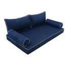 Elegant cushion and bolster set featuring refined craftsmanship and knife-edge detailing, designed for versatile indoor and outdoor comfort.