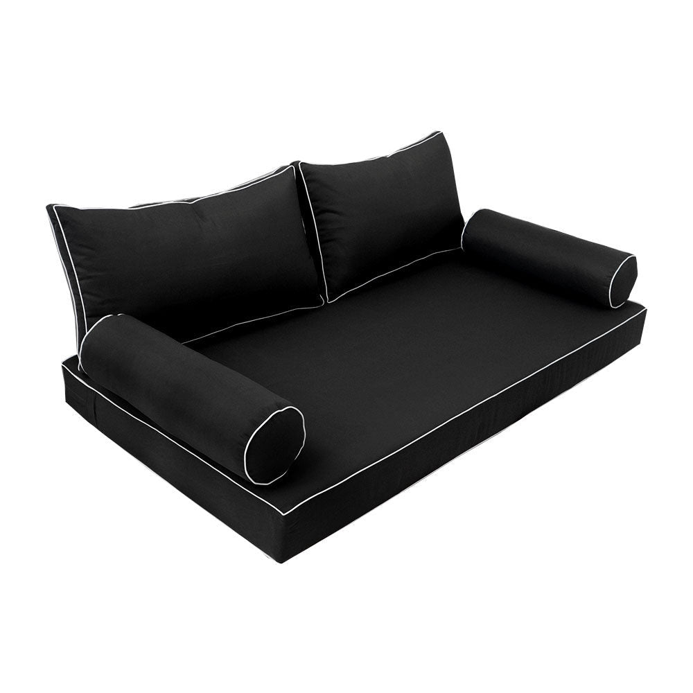 Elegant cushion and bolster set featuring refined craftsmanship and knife-edge detailing, designed for versatile indoor and outdoor comfort.