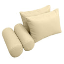Five-piece pillow and bolster cushion set including seat cushion, two square back pillows, and two bolster pillows for indoor or outdoor seating