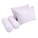 Five-piece pillow and bolster cushion set including seat cushion, two square back pillows, and two bolster pillows for indoor or outdoor seating