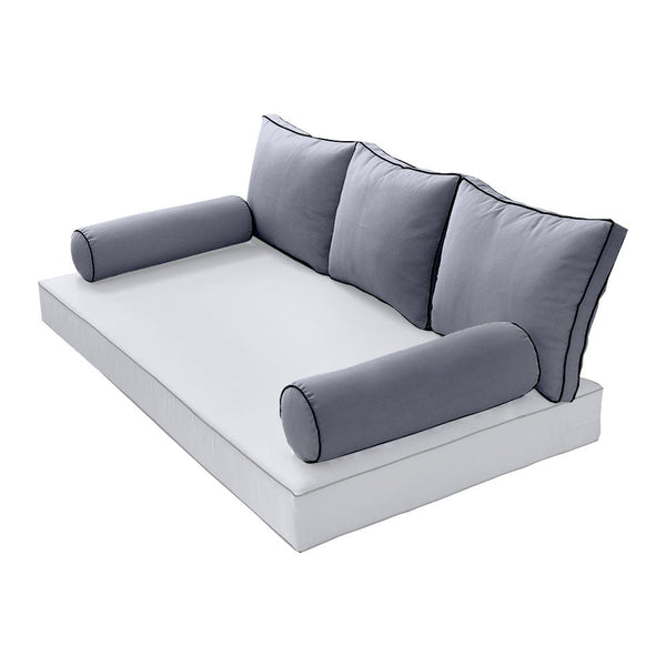 STYLE 3 Pillow & Bolster Cushion for Outdoor Indoor Daybed Porch Swing Bed Crib Size Contrast Trim AD001 | COVERS ONLY |