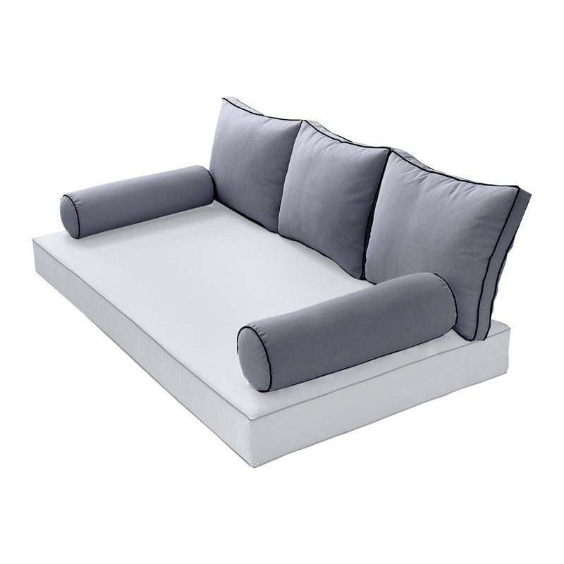 STYLE 3 Pillow & Bolster Cushion for Outdoor Indoor Daybed Porch Swing Bed Crib Size Contrast Trim AD001 | COVERS ONLY |