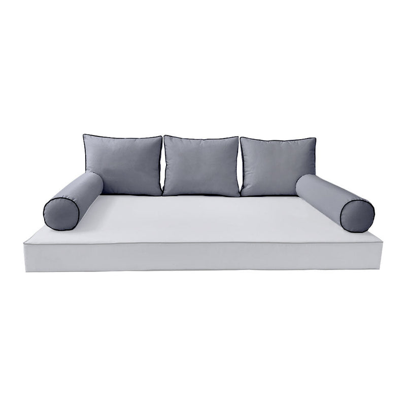 STYLE 3 Pillow & Bolster Cushion for Outdoor Indoor Daybed Porch Swing Bed Crib Size Contrast Trim AD001 | COVERS ONLY |