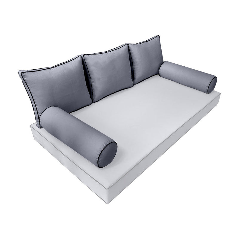 STYLE 3 Pillow & Bolster Cushion for Outdoor Indoor Daybed Porch Swing Bed Crib Size Contrast Trim AD001 | COVERS ONLY |