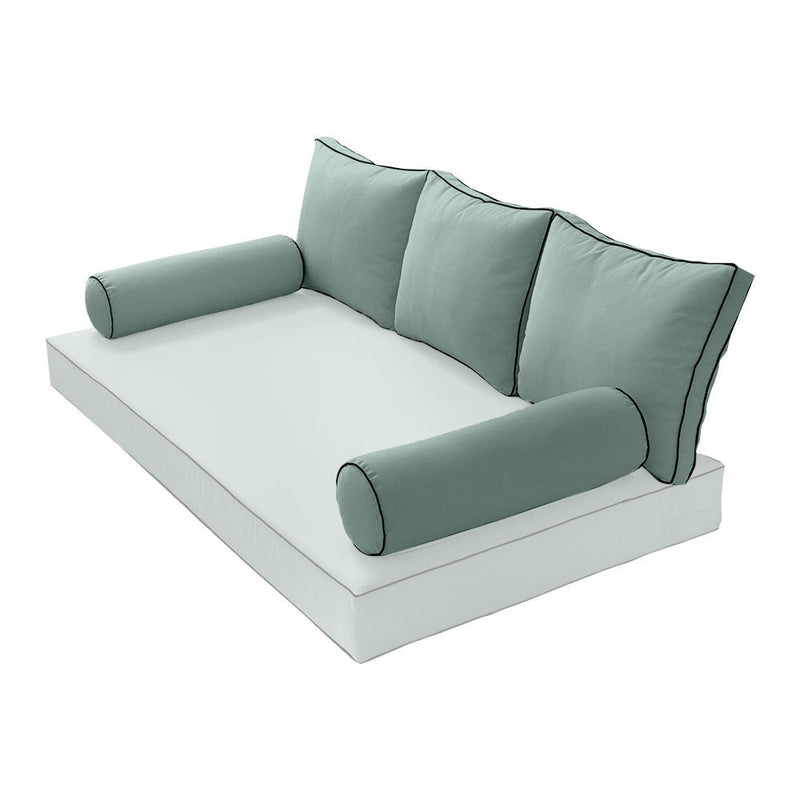 STYLE 3 Pillow & Bolster Cushion for Outdoor Indoor Daybed Porch Swing Bed Crib Size Contrast Trim AD002 | COVERS ONLY |