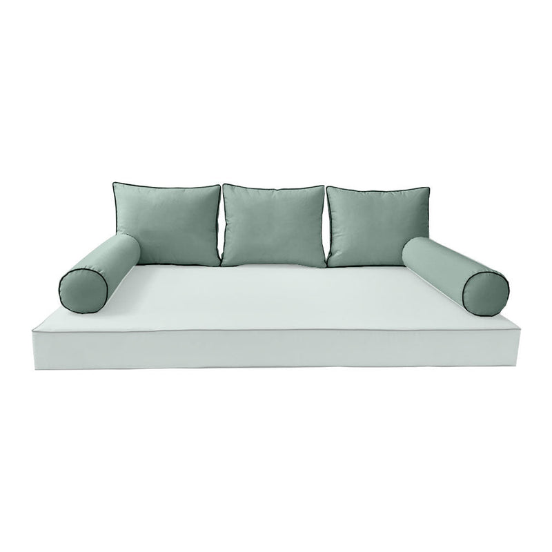 STYLE 3 Pillow & Bolster Cushion for Outdoor Indoor Daybed Porch Swing Bed Crib Size Contrast Trim AD002 | COVERS ONLY |