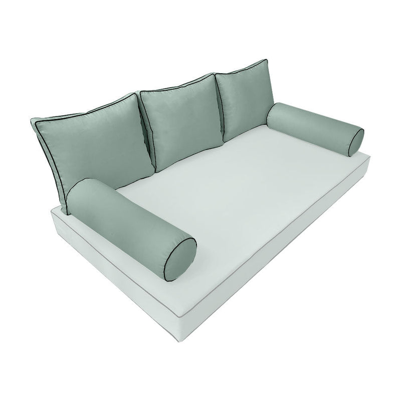 STYLE 3 Pillow & Bolster Cushion for Outdoor Indoor Daybed Porch Swing Bed Crib Size Contrast Trim AD002 | COVERS ONLY |