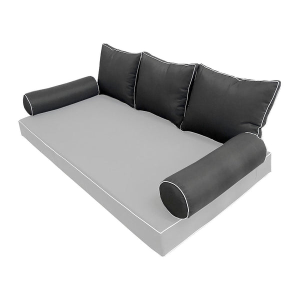 STYLE 3 Pillow & Bolster Cushion for Outdoor Indoor Daybed Porch Swing Bed Crib Size Contrast Trim AD003 | COVERS ONLY |