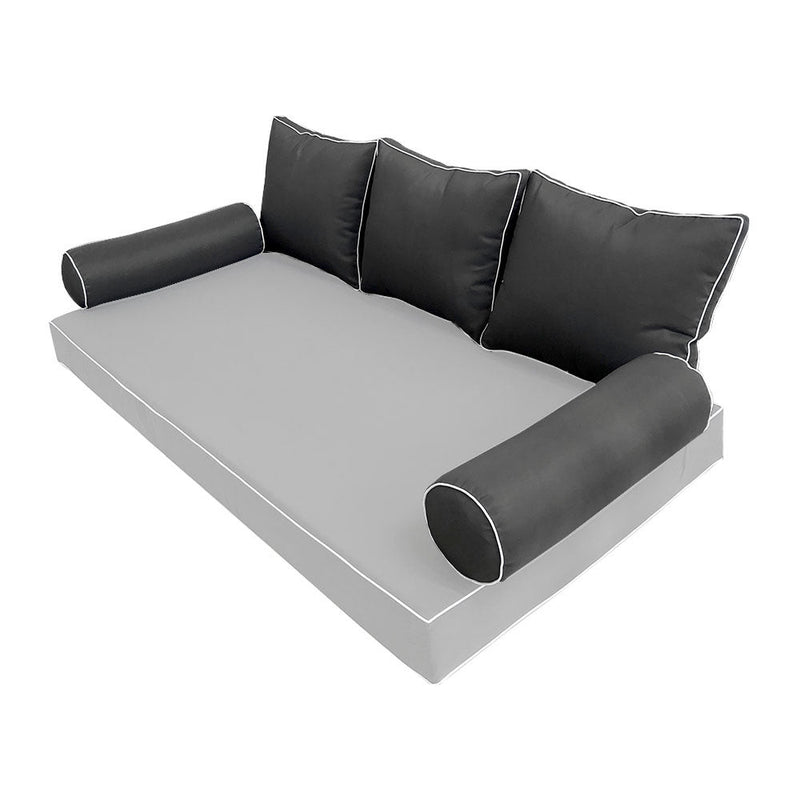 STYLE 3 Pillow & Bolster Cushion for Outdoor Indoor Daybed Porch Swing Bed Crib Size Contrast Trim AD003 | COVERS ONLY |
