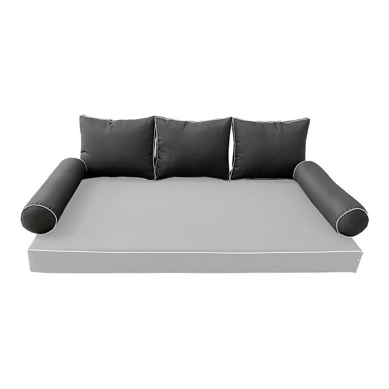 STYLE 3 Pillow & Bolster Cushion for Outdoor Indoor Daybed Porch Swing Bed Crib Size Contrast Trim AD003 | COVERS ONLY |