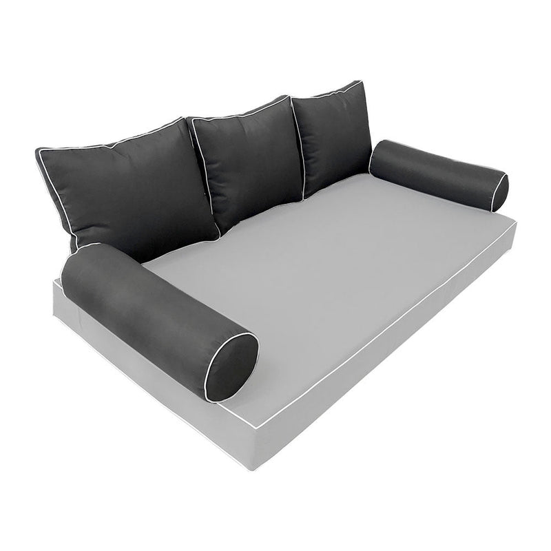 STYLE 3 Pillow & Bolster Cushion for Outdoor Indoor Daybed Porch Swing Bed Crib Size Contrast Trim AD003 | COVERS ONLY |