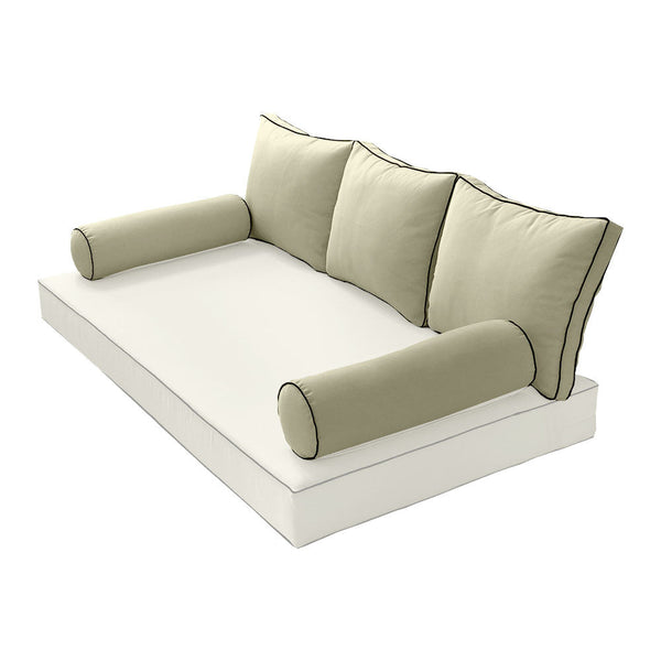 STYLE 3 Pillow & Bolster Cushion for Outdoor Indoor Daybed Porch Swing Bed Crib Size Contrast Trim AD005 | COVERS ONLY |