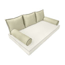 Elegant cushion and bolster set featuring refined craftsmanship and knife-edge detailing, designed for versatile indoor and outdoor comfort.