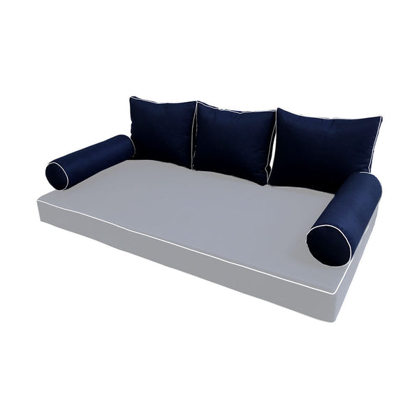 STYLE 3 Pillow & Bolster Cushion for Outdoor Indoor Daybed Porch Swing Bed Crib Size Contrast Trim AD101 | COVERS ONLY |