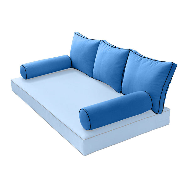 STYLE 3 Pillow & Bolster Cushion for Outdoor Indoor Daybed Porch Swing Bed Crib Size Contrast Trim AD102 | COVERS ONLY |