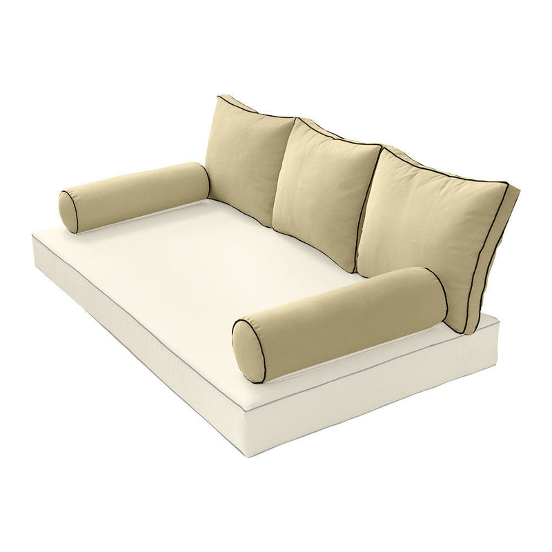 STYLE 3 Pillow & Bolster Cushion for Outdoor Indoor Daybed Porch Swing Bed Crib Size Contrast Trim AD103 | COVERS ONLY |