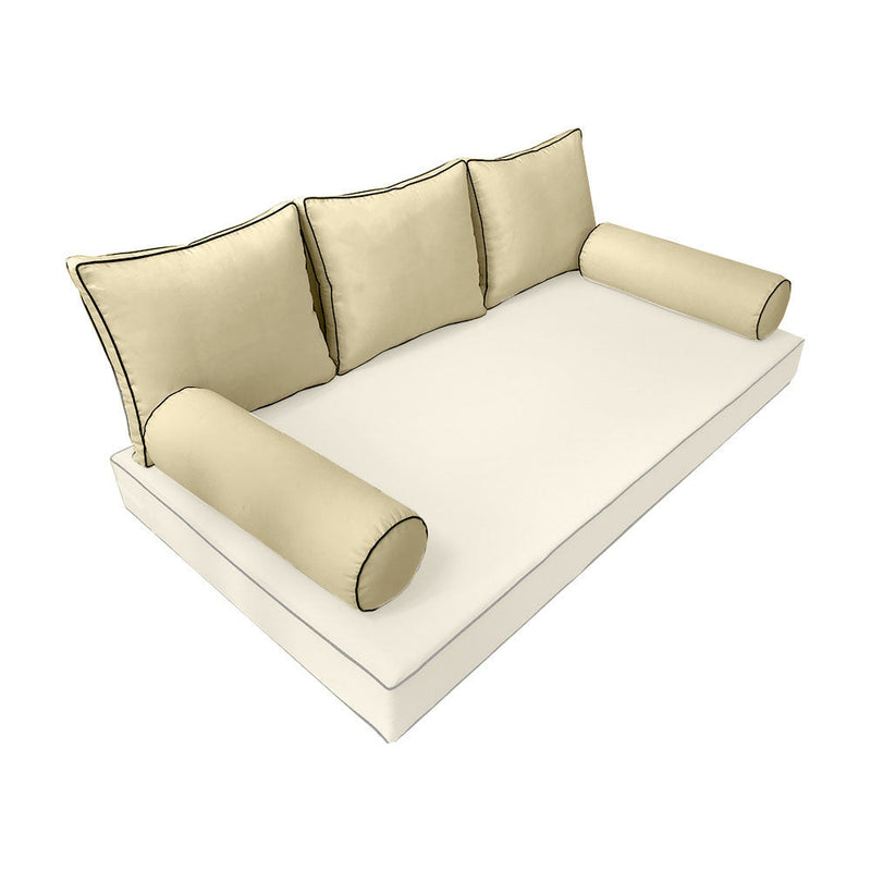 STYLE 3 Pillow & Bolster Cushion for Outdoor Indoor Daybed Porch Swing Bed Crib Size Contrast Trim AD103 | COVERS ONLY |