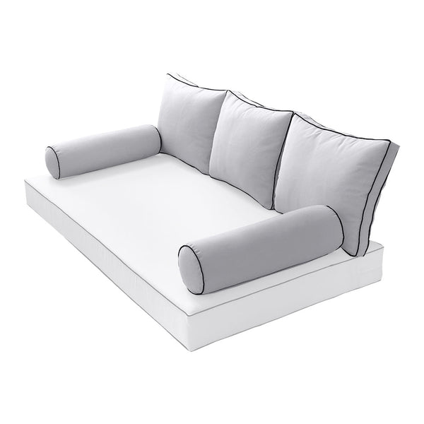 STYLE 3 Pillow & Bolster Cushion for Outdoor Indoor Daybed Porch Swing Bed Crib Size Contrast Trim AD105 | COVERS ONLY |