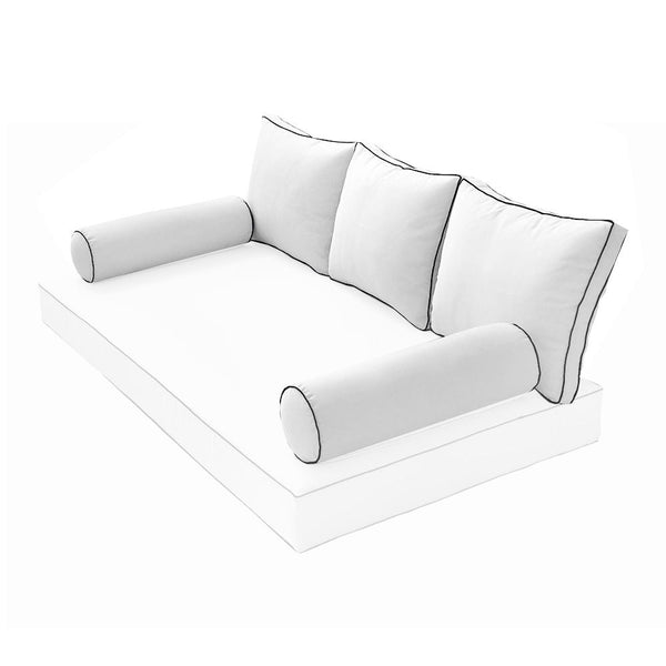 STYLE 3 Pillow & Bolster Cushion for Outdoor Indoor Daybed Porch Swing Bed Crib Size Contrast Trim AD106 | COVERS ONLY |