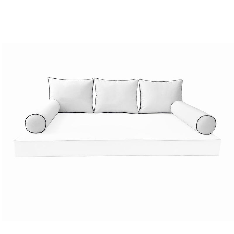 STYLE 3 Pillow & Bolster Cushion for Outdoor Indoor Daybed Porch Swing Bed Crib Size Contrast Trim AD106 | COVERS ONLY |