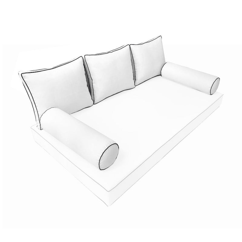 STYLE 3 Pillow & Bolster Cushion for Outdoor Indoor Daybed Porch Swing Bed Crib Size Contrast Trim AD106 | COVERS ONLY |