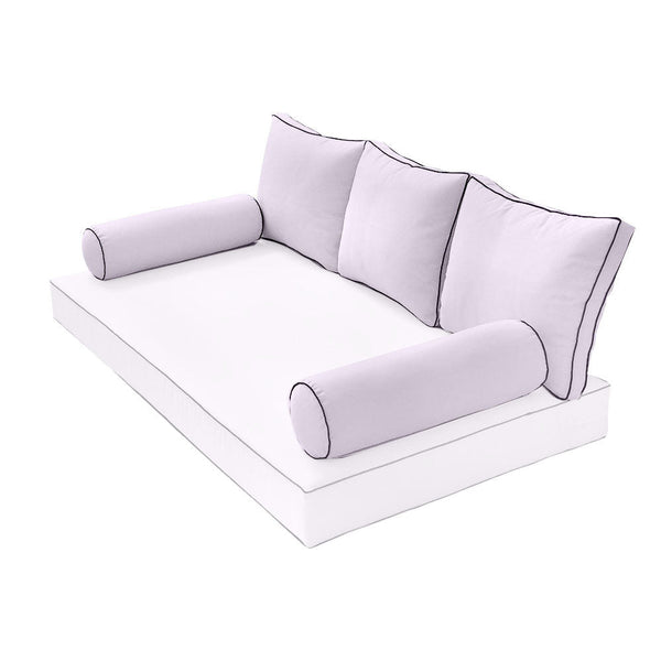 STYLE 3 Pillow & Bolster Cushion for Outdoor Indoor Daybed Porch Swing Bed Crib Size Contrast Trim AD107 | COVERS ONLY |