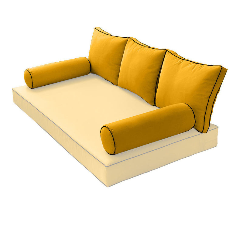 STYLE 3 Pillow & Bolster Cushion for Outdoor Indoor Daybed Porch Swing Bed Crib Size Contrast Trim AD108 | COVERS ONLY |