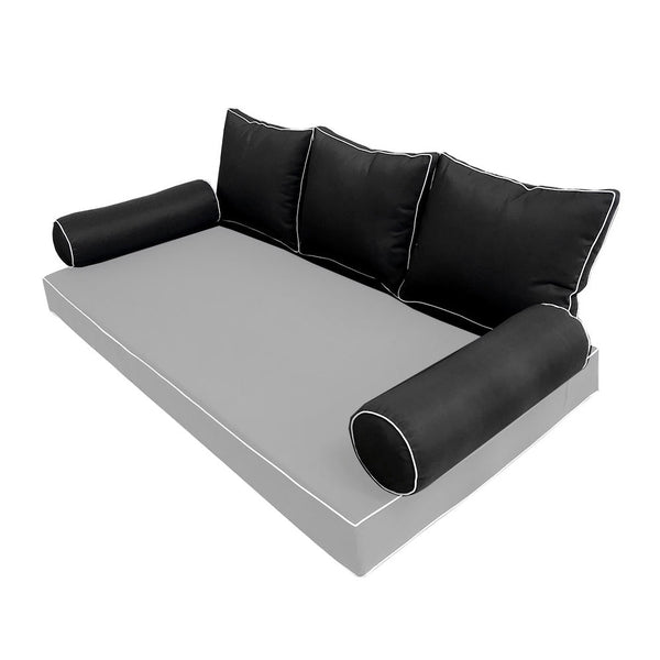 STYLE 3 Pillow & Bolster Cushion for Outdoor Indoor Daybed Porch Swing Bed Crib Size Contrast Trim AD109 | COVERS ONLY |