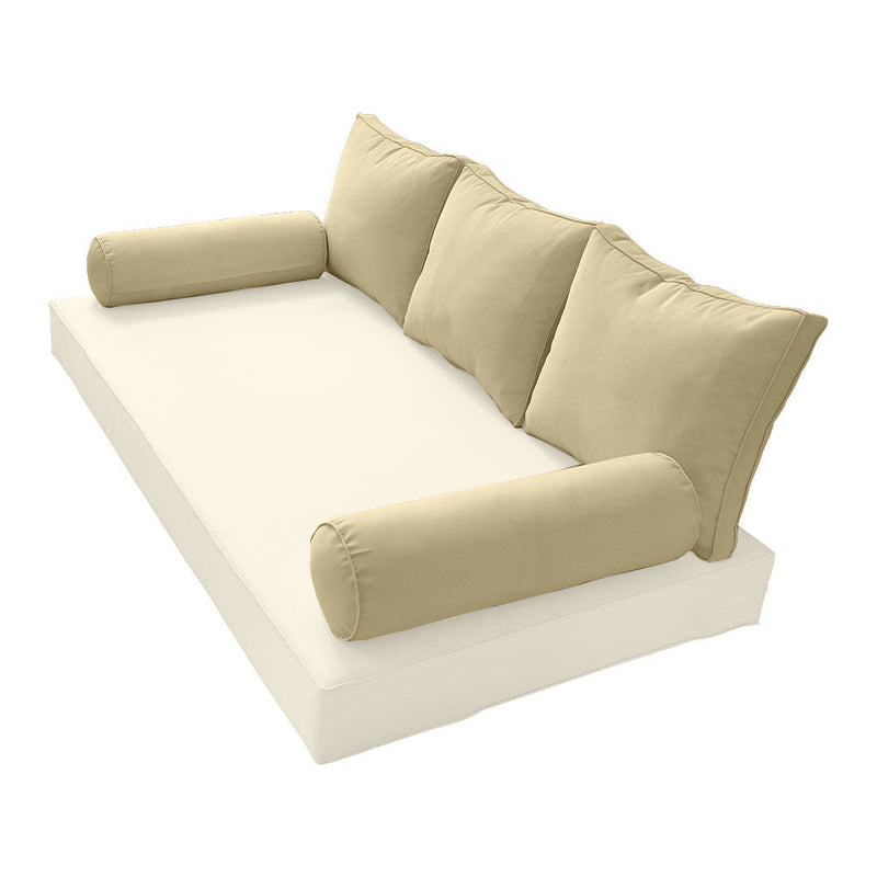 STYLE 3 Pillow & Bolster Cushion for Outdoor Indoor Daybed Porch Swing Bed Crib Size Piped Trim AD103 | COVERS ONLY |