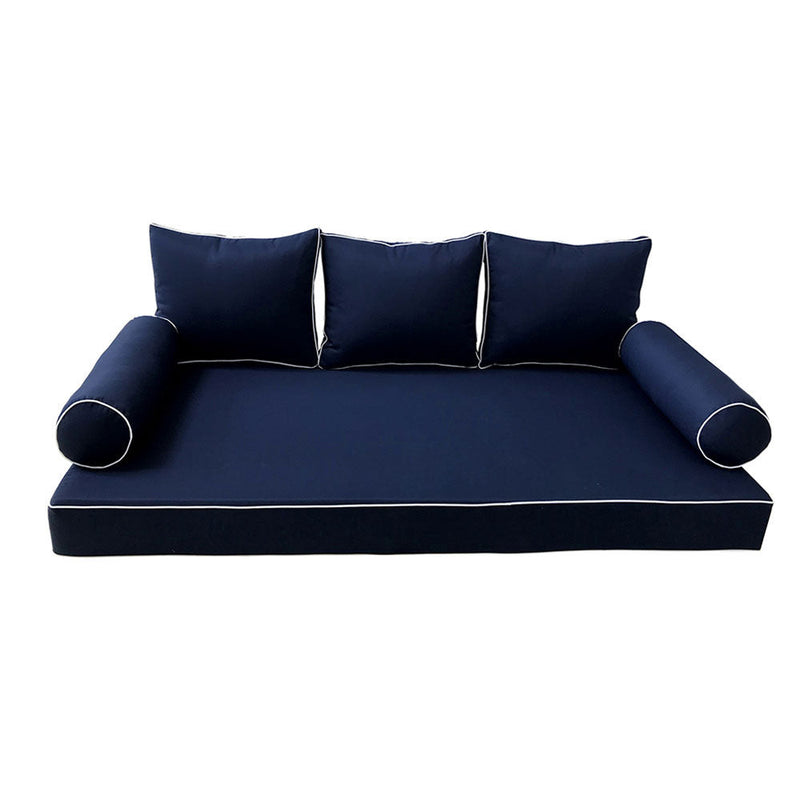 Style3 Crib Size 6PC Contrast Pipe Outdoor Daybed Mattress Bolster Pillow Fitted Sheet Slip Cover Only AD101