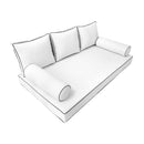 Elegant cushion and bolster set featuring refined craftsmanship and knife-edge detailing, designed for versatile indoor and outdoor comfort.