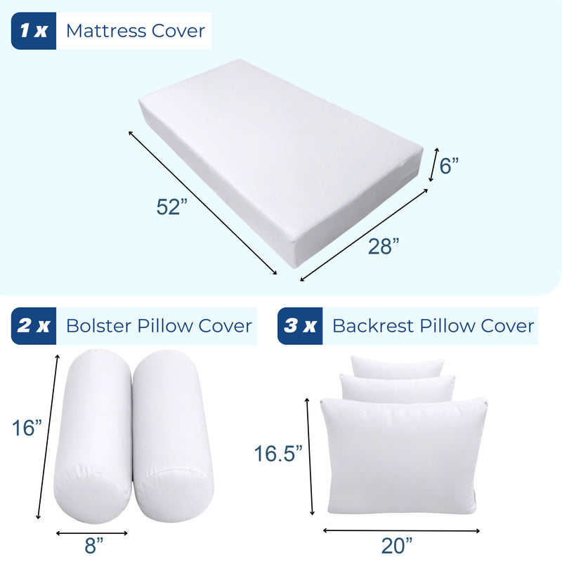 STYLE 3 - Mattress & Pillow Bolster Cushion for Outdoor Indoor Daybed Porch Swing Bed Contrast Trim Crib Size AD108 | COVERS ONLY |