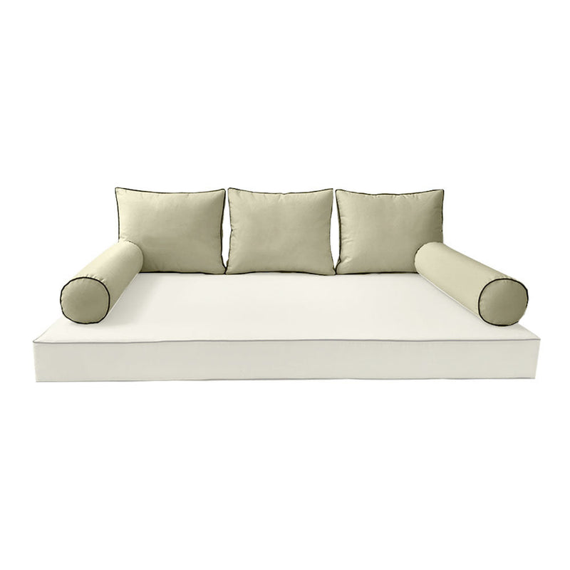 STYLE 3 Pillow & Bolster Cushion for Outdoor Indoor Daybed Porch Swing Bed Full Size Contrast Trim AD005 | COVERS ONLY |